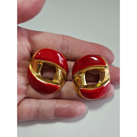 Jewelry - **Sale** Gold tone red enamel earrings